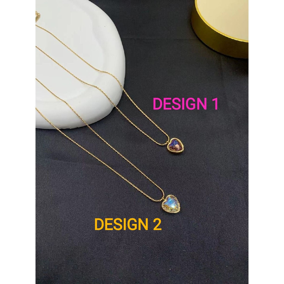 Rainbow Heart Love Austrian Crystal 18K Gold Pendant Chain Women