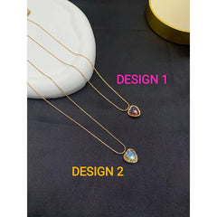 Rainbow Heart Love Austrian Crystal 18K Gold Pendant Chain Women