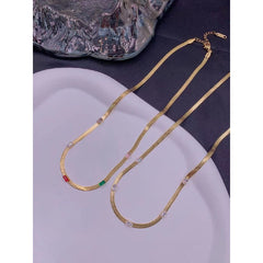 Rainbow Multi Color Baguette Cubic Zirconia Snake 18K Gold Necklace Chain for Women