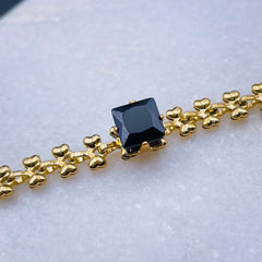 Black Princess Cut Cubic Zirconia 18K Gold Stainless Steel Fancy Necklace Chain for Women