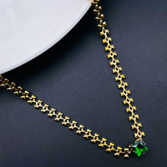 Black Princess Cut Cubic Zirconia 18K Gold Stainless Steel Fancy Necklace Chain for Women