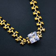 Black Princess Cut Cubic Zirconia 18K Gold Stainless Steel Fancy Necklace Chain for Women