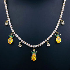 Pineappple Tennis Solitaire Cubic Zirconia 18K Gold Charms Necklace for Women
