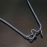 Studded Snake Cubic Zirconia Eternity Solitaire Silver Adjustable Necklace for Women