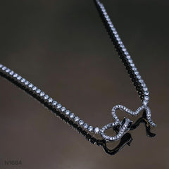 Studded Snake Cubic Zirconia Eternity Solitaire Silver Adjustable Necklace for Women