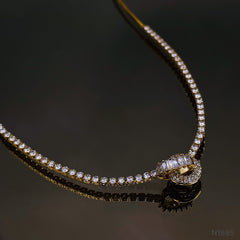 Dual Circle Eternity Solitaire 18K Gold Adjustable Necklace for Women