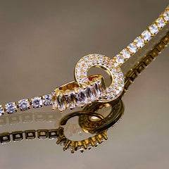 Dual Circle Eternity Solitaire 18K Gold Adjustable Necklace for Women