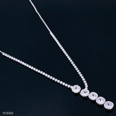 Solitaire Eternity Cubic Zirconia Silver Adjustable Slider Necklace for Women