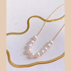 Dual Layer Pearl 18K Gold Stainless Steel Necklace for Women