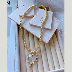 Mother of Pearl Heart Love Pendant Beaded Ball 18K Gold Anti Tarnish Necklace Chain for Women