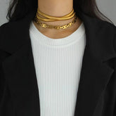 Triple Layer Geometric Snake Chain 18K Gold Anti Tarnish Necklace for Women