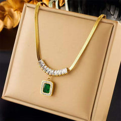 Green Emerald Cubic Zirconia Snake 18K Gold Anti Tarnish Stainless Steel Necklace for Women