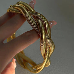 Cobra Snake Anti Tarnish 18K Gold Stainless Steel Braided Twisted Necklace for Women