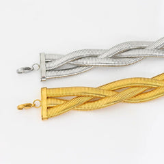 Cobra Snake Anti Tarnish 18K Gold Stainless Steel Braided Twisted Necklace for Women