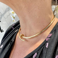 Glosssy Gold Celebrity Fame Stainless Steel Anti Tarnish Nail Openable Hasli Choker Necklace for Women