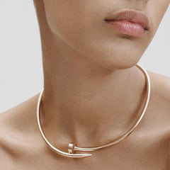 Glosssy Gold Celebrity Fame Stainless Steel Anti Tarnish Nail Openable Hasli Choker Necklace for Women