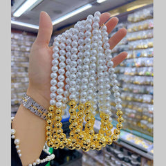 Glossy Balls White 18K Gold Anti Tarnish Pearl Necklace For Women