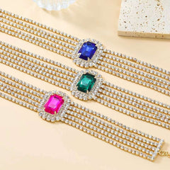 Ruby Pink 18K Gold Anti Tarnish Cubic Zirconia Crystal Choker Necklace For Women