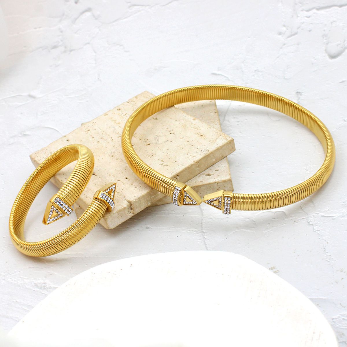 Snake American Diamond 18K Gold Anti Tarnish Stainless Steel Choker Necklace For Women