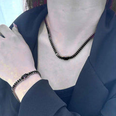 Baguette Purple Black Cubic Zirconia 18K Gold Copper Anti Tarnish Tennis Bracelet Necklace For Women