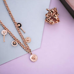 Medusa White Black 18K Rose Gold Anti Tarnish Stainless Steel Charm Necklace Curb Chain For Women