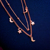 Star Moon 18K Rose Gold Anti Tarnish Stainless Steel Necklace Layer Chain For Women