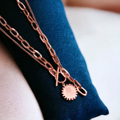 Queen Elizabeth Coin 1K Rose Gold Anti Tarnish Stainless Steel Necklace Layer Chain For Women