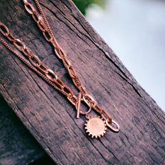 Queen Elizabeth Coin 1K Rose Gold Anti Tarnish Stainless Steel Necklace Layer Chain For Women