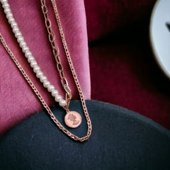 Queen Elizabeth Coin White 18K Rose Gold Pearl Anti Tarnish Stainless Steel Necklace Layer Chain For Women
