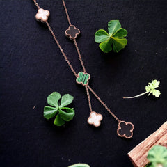 Multi Clover 18K Rose Gold Mother Of Pearl Anti Tarnish Stainless Steel Necklace Chain For Women
