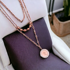 Queen Elizabeth Coin 18K Rose Gold Anti Tarnish Stainless Steel Necklace Layer Chain For Women