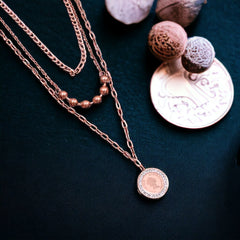 Queen Elizabeth Coin 18K Rose Gold Anti Tarnish Stainless Steel Necklace Layer Chain For Women