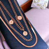 Queen Elizabeth Coin 18K Rose Gold Anti Tarnish Stainless Steel Curb Necklace Layer Chain For Women