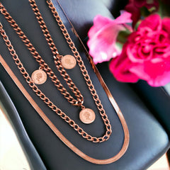 Queen Elizabeth Coin 18K Rose Gold Anti Tarnish Stainless Steel Curb Necklace Layer Chain For Women