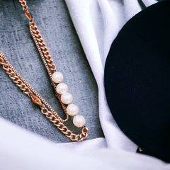 Curb White 18K Rose Gold Pearl Anti Tarnish Stainless Steel Necklace Layer Chain For Women