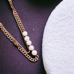 Curb White 18K Rose Gold Pearl Anti Tarnish Stainless Steel Necklace Layer Chain For Women