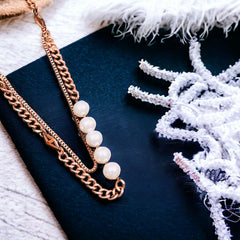 Curb White 18K Rose Gold Pearl Anti Tarnish Stainless Steel Necklace Layer Chain For Women