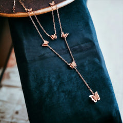 Butterfly 18K Rose Gold Anti Tarnish Stainless Steel Layer Y Necklace Chain For Women