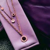 Roman Black 18K Rose Gold Cubic Zirconia Anti Tarnish Stainless Steel Layer Necklace Chain For Women