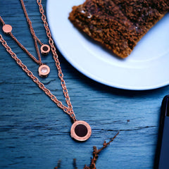 Roman Black 18K Rose Gold Cubic Zirconia Anti Tarnish Stainless Steel Layer Necklace Chain For Women