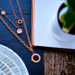 Roman Black 18K Rose Gold Cubic Zirconia Anti Tarnish Stainless Steel Layer Necklace Chain For Women