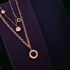 Roman Black 18K Rose Gold Cubic Zirconia Anti Tarnish Stainless Steel Layer Necklace Chain For Women