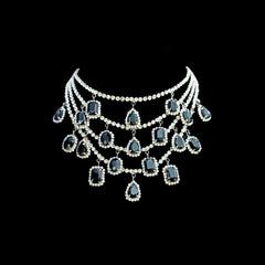 Radiant Cut Drop Charm Crystal Rhinestone Black Silver Anti Tarnish Statement Necklace For Women