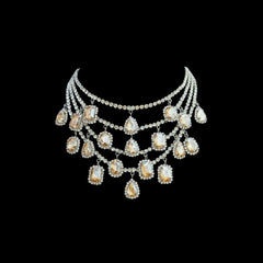 Radiant Cut Drop Charm Crystal Rhinestone Black Silver Anti Tarnish Statement Necklace For Women