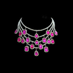 Radiant Cut Drop Charm Crystal Rhinestone Black Silver Anti Tarnish Statement Necklace For Women
