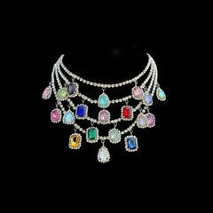 Radiant Cut Drop Charm Crystal Rhinestone Black Silver Anti Tarnish Statement Necklace For Women