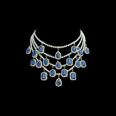 Radiant Cut Drop Charm Crystal Rhinestone Black Silver Anti Tarnish Statement Necklace For Women