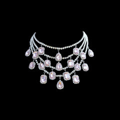 Radiant Cut Drop Charm Crystal Rhinestone Black Silver Anti Tarnish Statement Necklace For Women