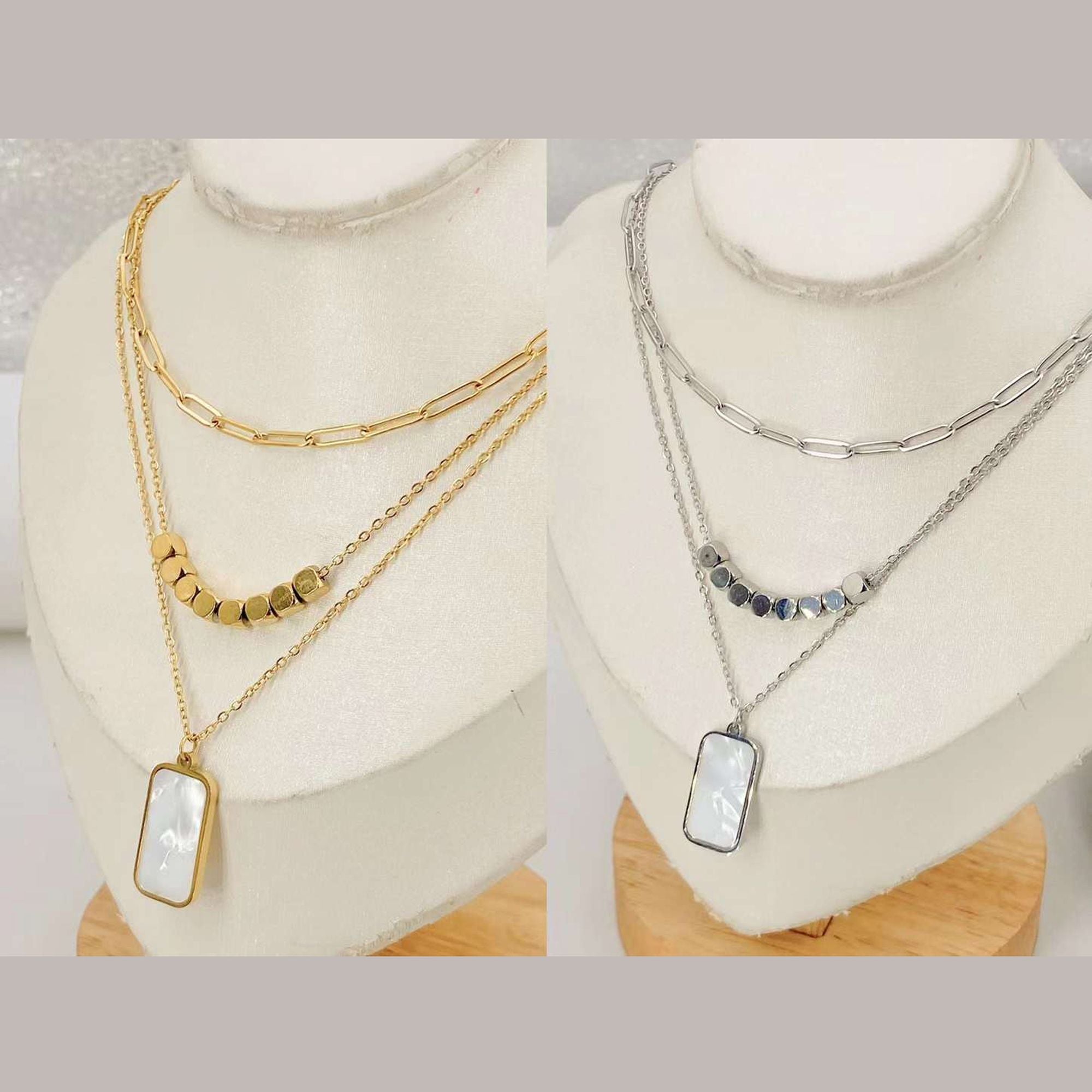 Mother Of Pearl White 18K Gold Anti Tarnish Stainless Steel Layer Necklace Chain For Women