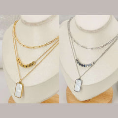Mother Of Pearl White 18K Gold Anti Tarnish Stainless Steel Layer Necklace Chain For Women